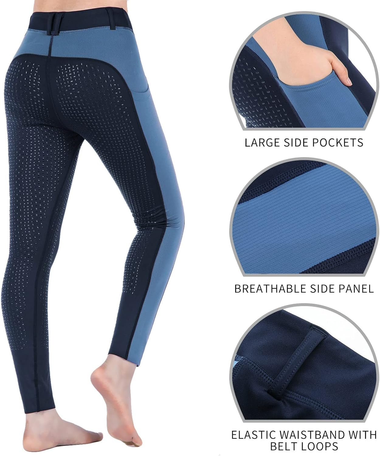 Horse Riding -Pants Women Equestrian-Breeches - Ladies Training Horseback Riding Tights Full Seat Silicone Pockets