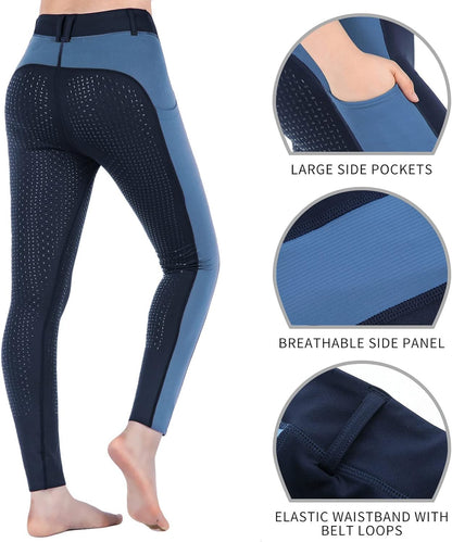 Horse Riding -Pants Women Equestrian-Breeches - Ladies Training Horseback Riding Tights Full Seat Silicone Pockets
