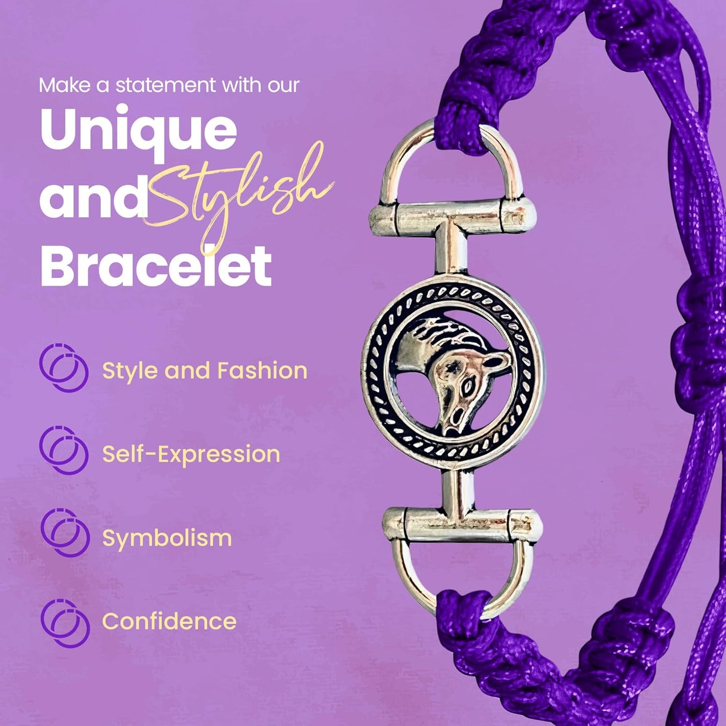 Horse Bit Charm Bracelet, Horse Lovers Equestrian Jewelry - Adjustable Friendship Braided String Stirrup Bracelet for Women,
