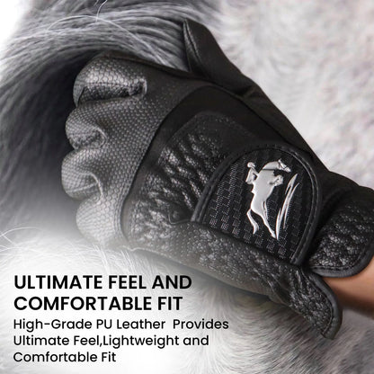 Women'S Premium PU Leather Horse Riding Gloves Lightweight Breathable Stretchable with Touchscreen Grip for Equestrian