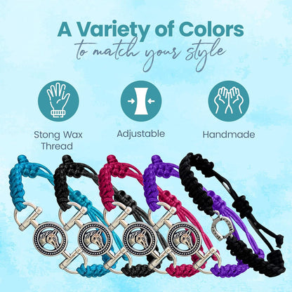 Horse Bit Charm Bracelet, Horse Lovers Equestrian Jewelry - Adjustable Friendship Braided String Stirrup Bracelet for Women,