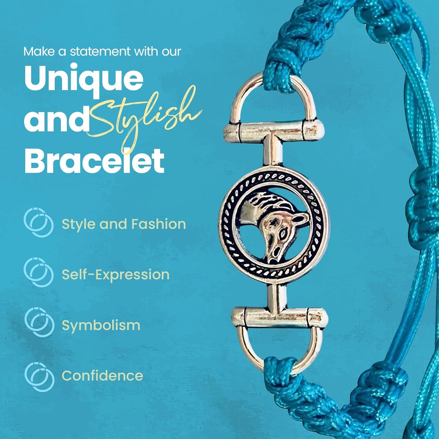 Horse Bit Charm Bracelet, Horse Lovers Equestrian Jewelry - Adjustable Friendship Braided String Stirrup Bracelet for Women,