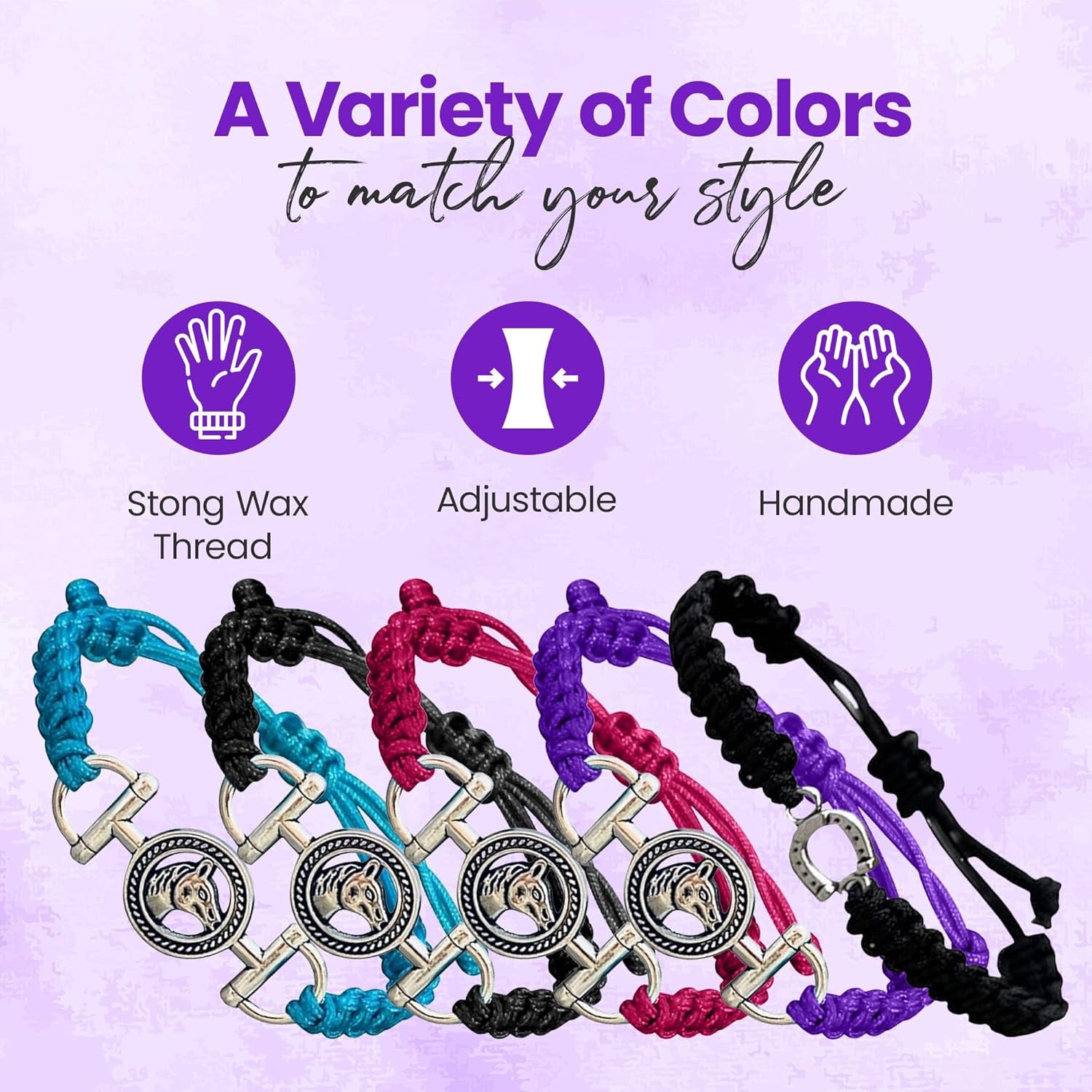 Horse Bit Charm Bracelet, Horse Lovers Equestrian Jewelry - Adjustable Friendship Braided String Stirrup Bracelet for Women,