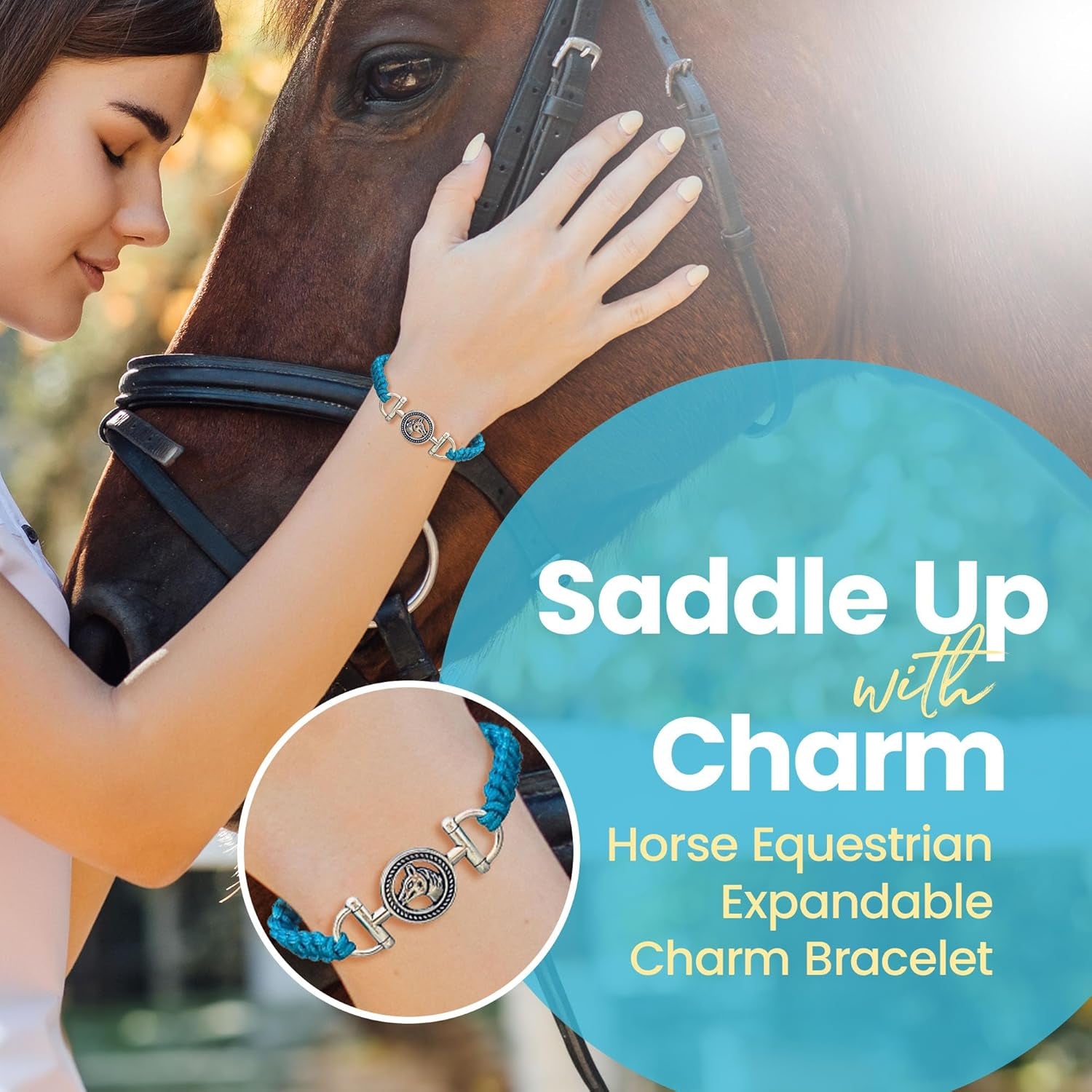 Horse Bit Charm Bracelet, Horse Lovers Equestrian Jewelry - Adjustable Friendship Braided String Stirrup Bracelet for Women,