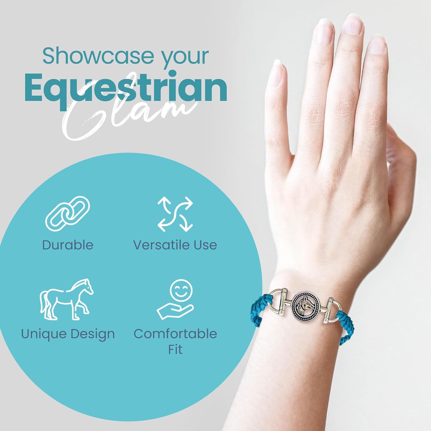 Horse Bit Charm Bracelet, Horse Lovers Equestrian Jewelry - Adjustable Friendship Braided String Stirrup Bracelet for Women,