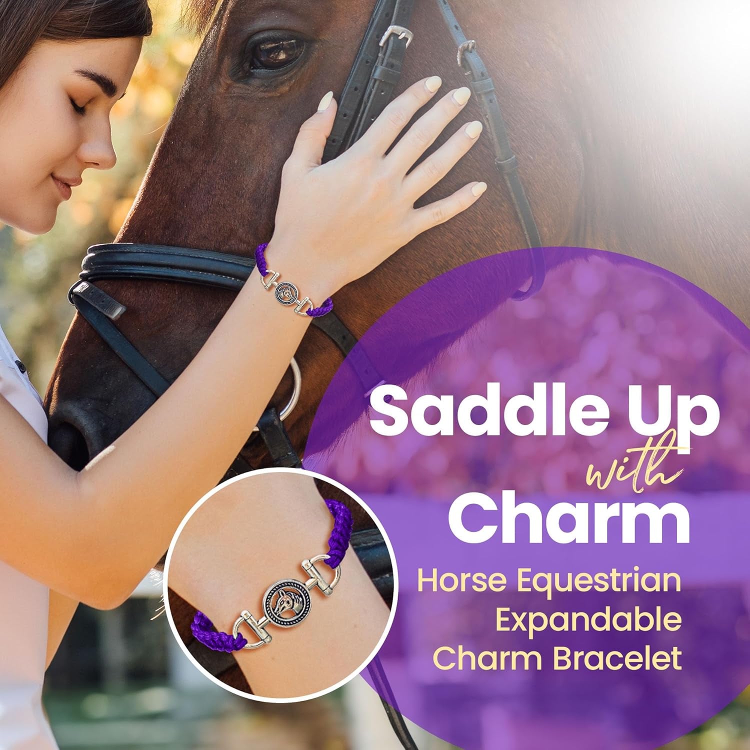 Horse Bit Charm Bracelet, Horse Lovers Equestrian Jewelry - Adjustable Friendship Braided String Stirrup Bracelet for Women,