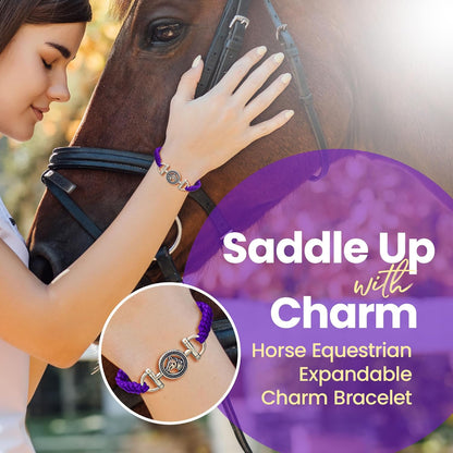 Horse Bit Charm Bracelet, Horse Lovers Equestrian Jewelry - Adjustable Friendship Braided String Stirrup Bracelet for Women,