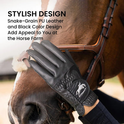 Women'S Premium PU Leather Horse Riding Gloves Lightweight Breathable Stretchable with Touchscreen Grip for Equestrian