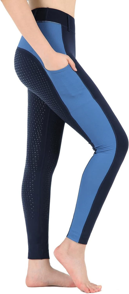 Horse Riding -Pants Women Equestrian-Breeches - Ladies Training Horseback Riding Tights Full Seat Silicone Pockets