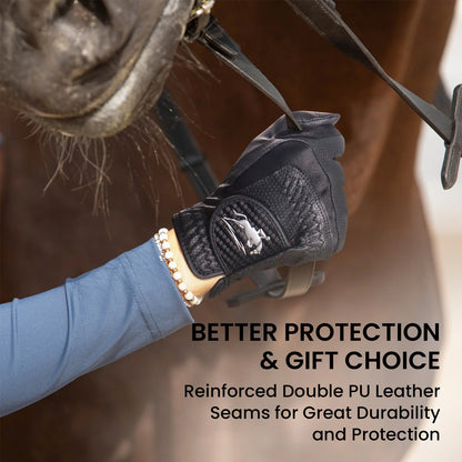 Women'S Premium PU Leather Horse Riding Gloves Lightweight Breathable Stretchable with Touchscreen Grip for Equestrian
